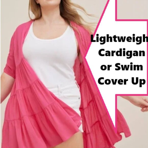 torrid Other - Torrid Swim Cover Up Cardigan Womens 1X 14W 16W Crinkle Gauze Beach Boho Ruffles